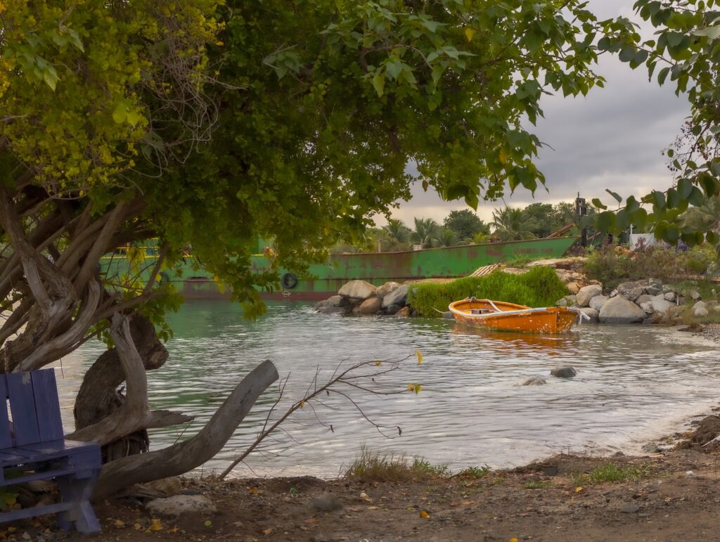 Orange Dinghy at Trellis Bay on Beef Island captured by a professional BVI photographer.