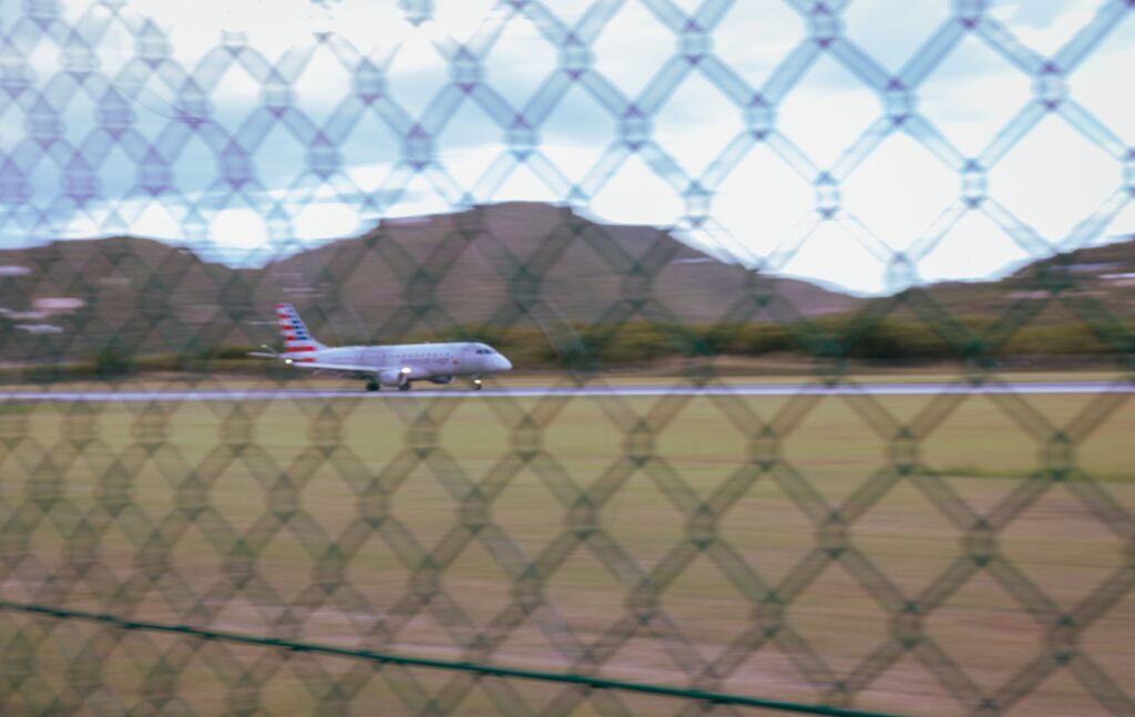 American Airlines taking off at Beef Island Tortola, taken during a scenic photo walk in the BVI.